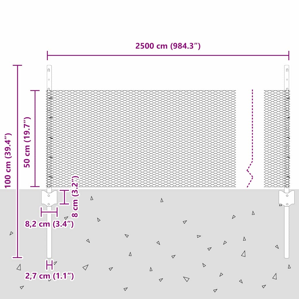 Hexagonal Fence with Post 25 x 0.5 m Galvanised Steel Silver