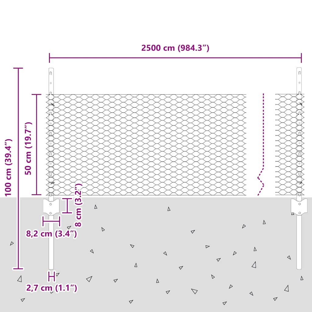Hexagonal Fence with Post 25 x 0.5 m Galvanised Steel Silver