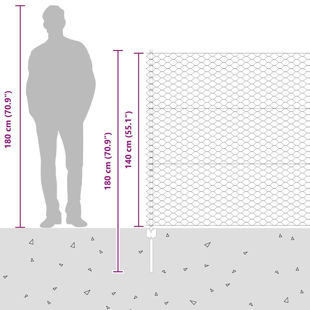 Hexagonal Fence with Post 25 x 1.4 m Galvanised Steel Silver
