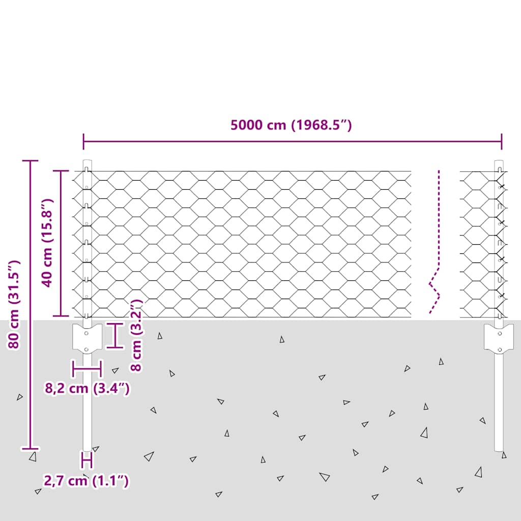 Hexagonal Fence with Post 50 x 0.4 m Galvanised Steel Silver
