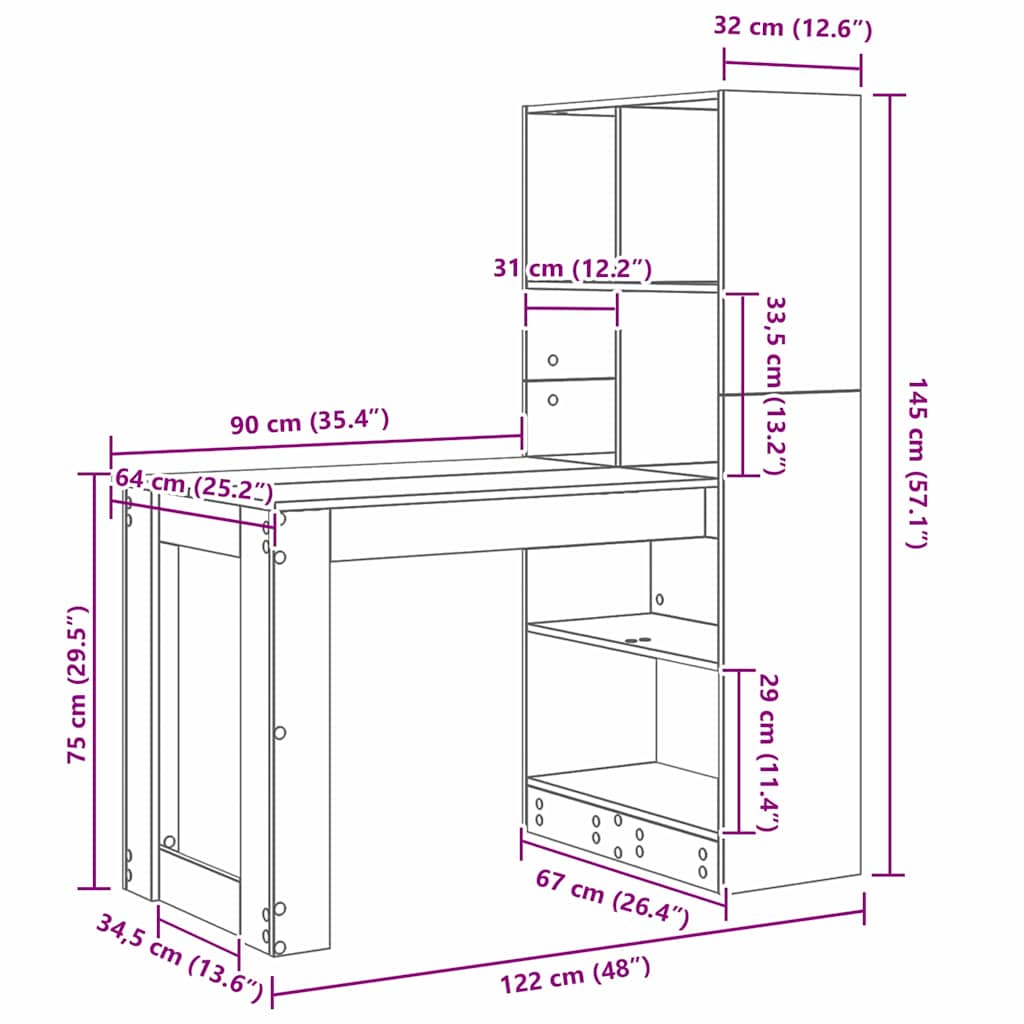 Desk Black Oak Engineered Wood 122 x 67 x 145 cm