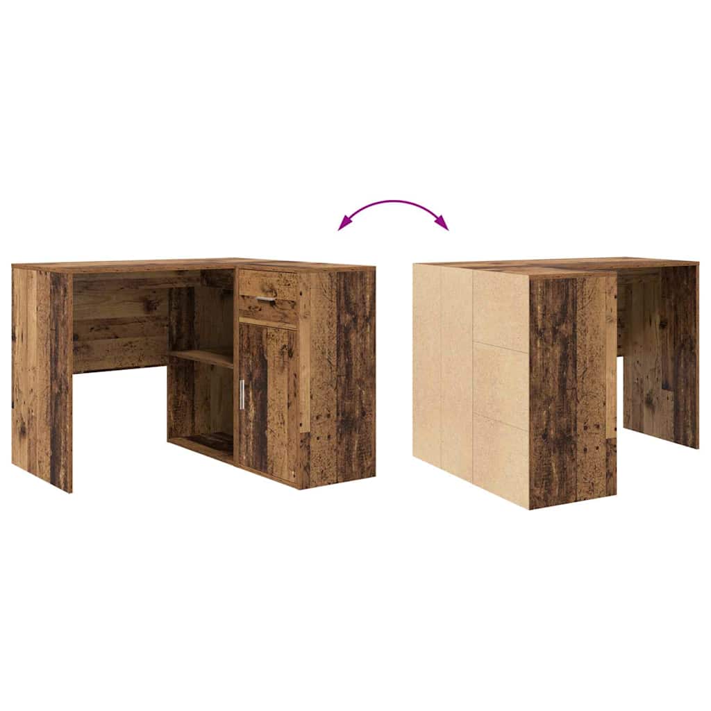 Corner Desk with Drawer with Shelf Old Wood 102 x 88 x 75 cm