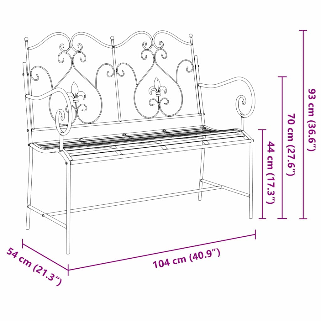 Garden Bench 2 -Seater 104 x 54 x 93 cm Steel Black