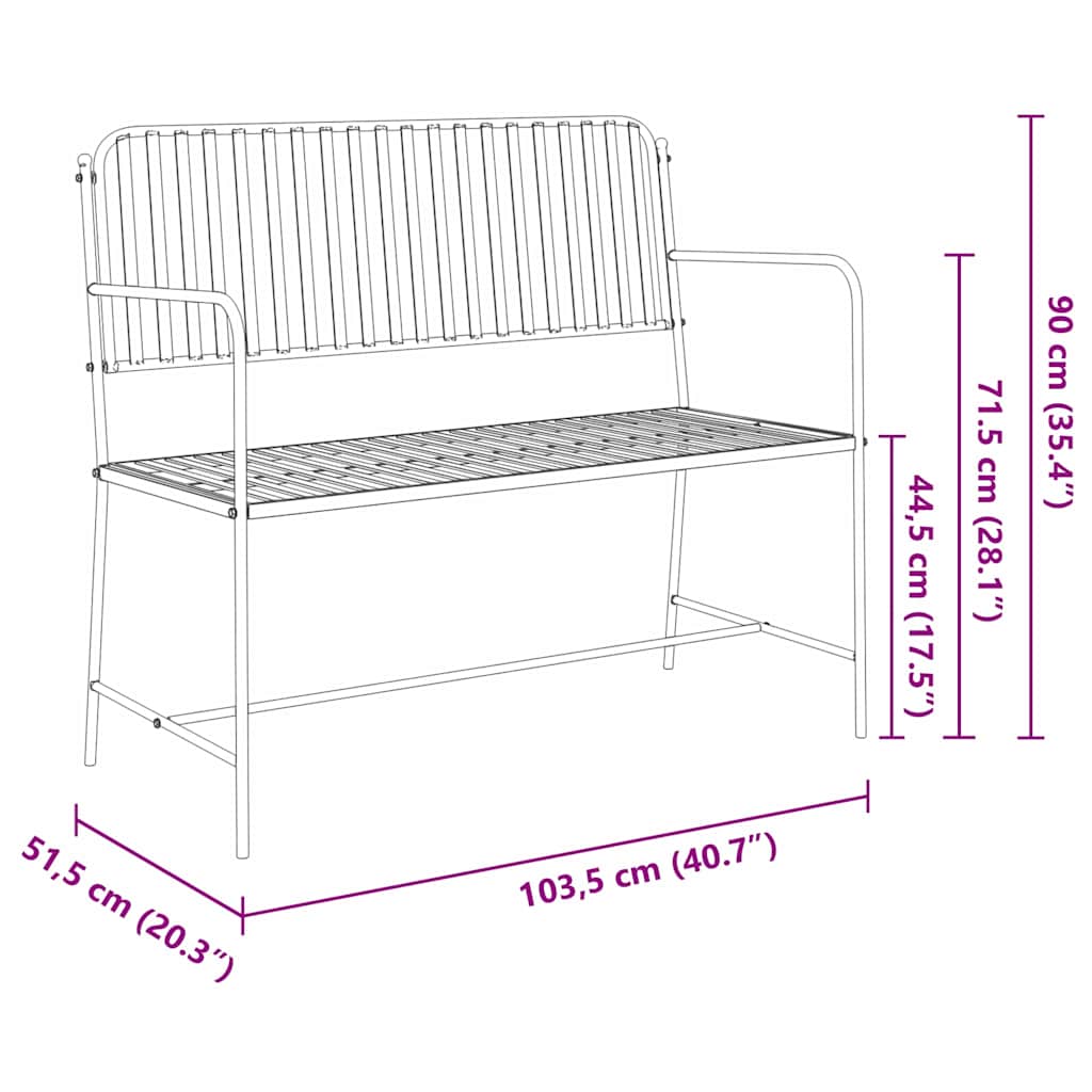 Garden Bench 2 -Seater 103.5 x 51.5 x 90 cm Steel Black