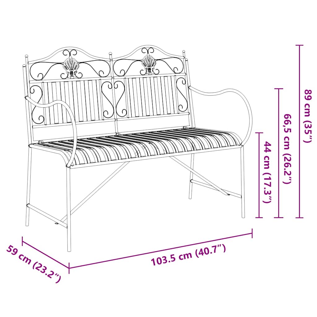 Garden Bench 2 -Seater 103.5 x 59 x 89 cm Steel Black