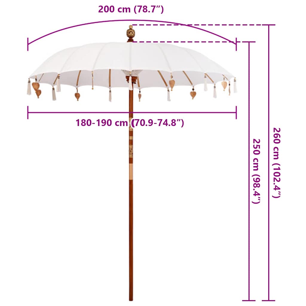Balinese Parasol Cream 190 x 190 x 260 cm Cotton and solid wood