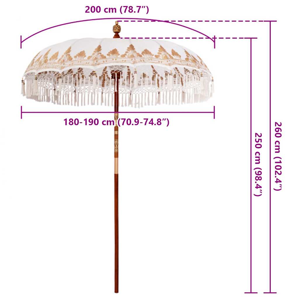 Balinese Parasol Cream (180-190) x 260 cm Cotton and solid wood