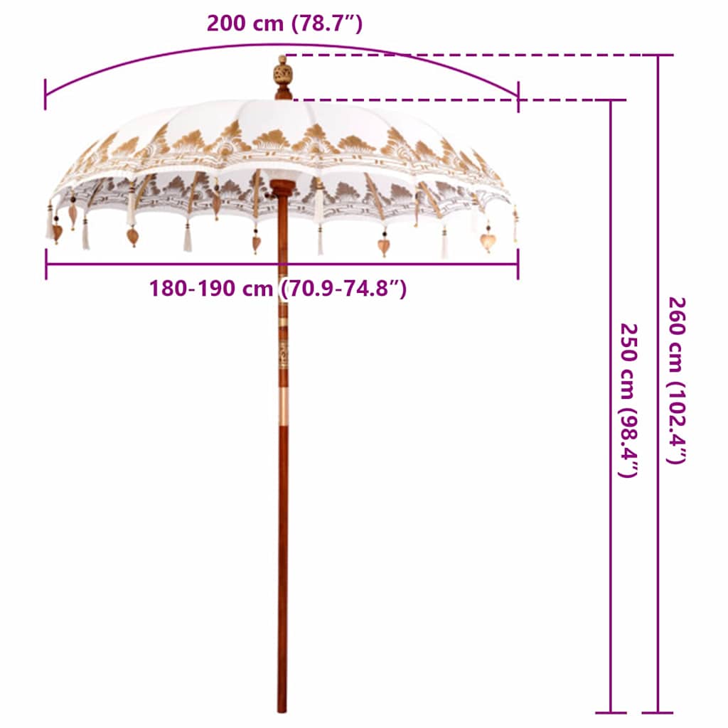 Balinese Parasol Cream (180-190) x 260 cm Cotton and solid wood