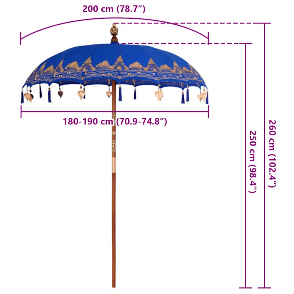 Balinese Parasol Blue (180-190) x 260 cm Cotton and solid wood