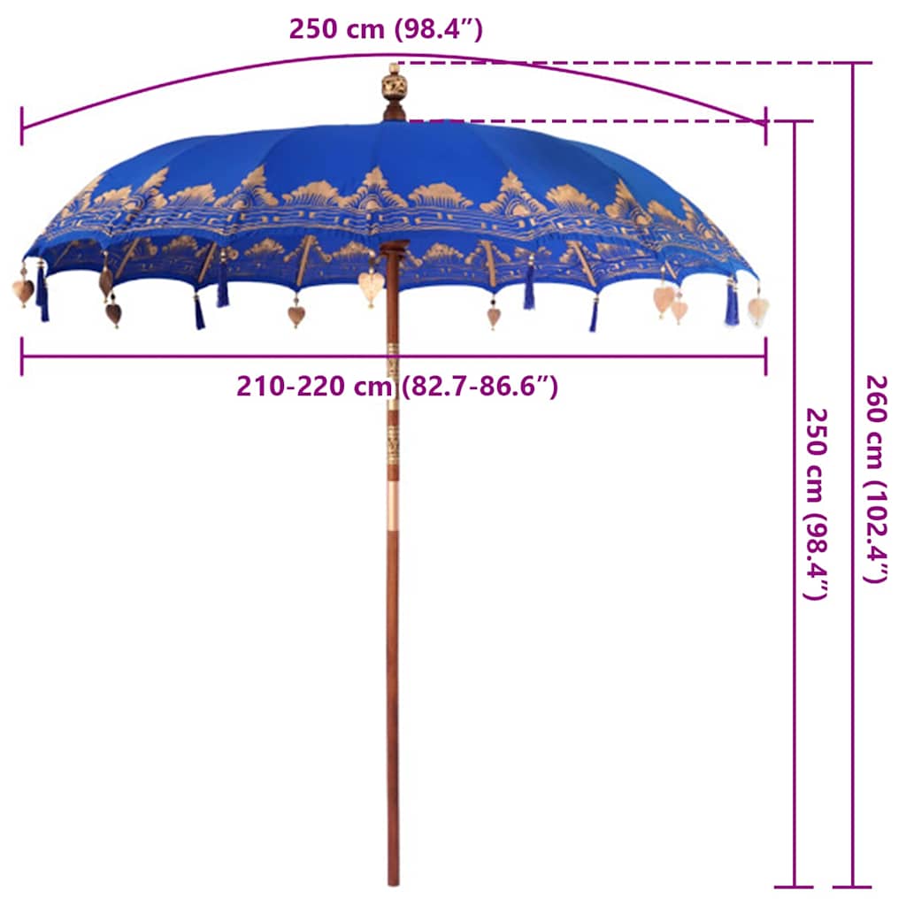 Balinese Parasol Blue (210-220) x 260 cm Cotton and solid wood