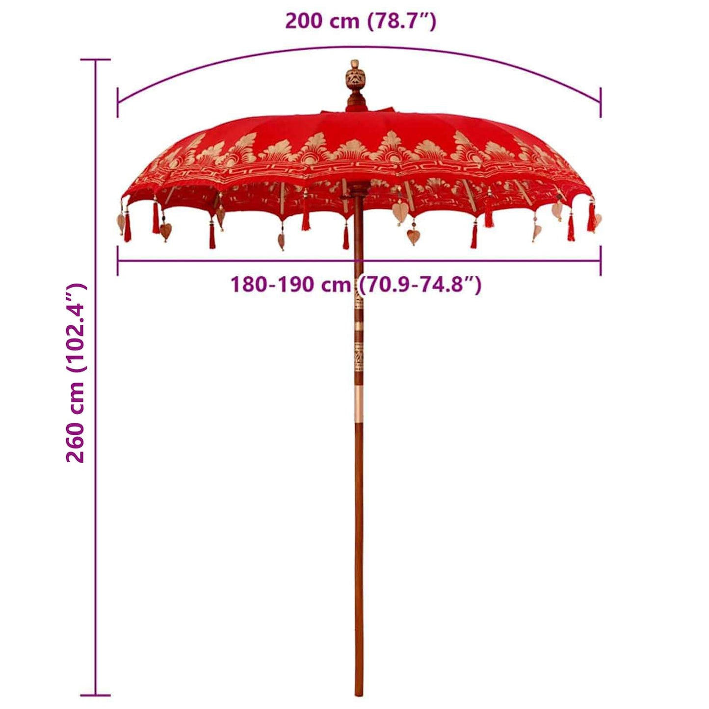 Balinese Parasol Red (180-190) x 260 cm Cotton and Wood