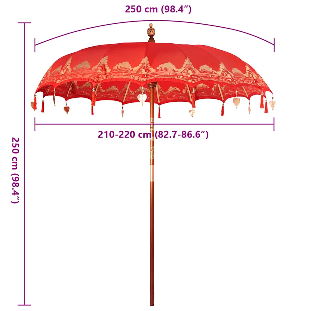 Balinese Parasol Red (210-220) x 260 cm Cotton and solid wood