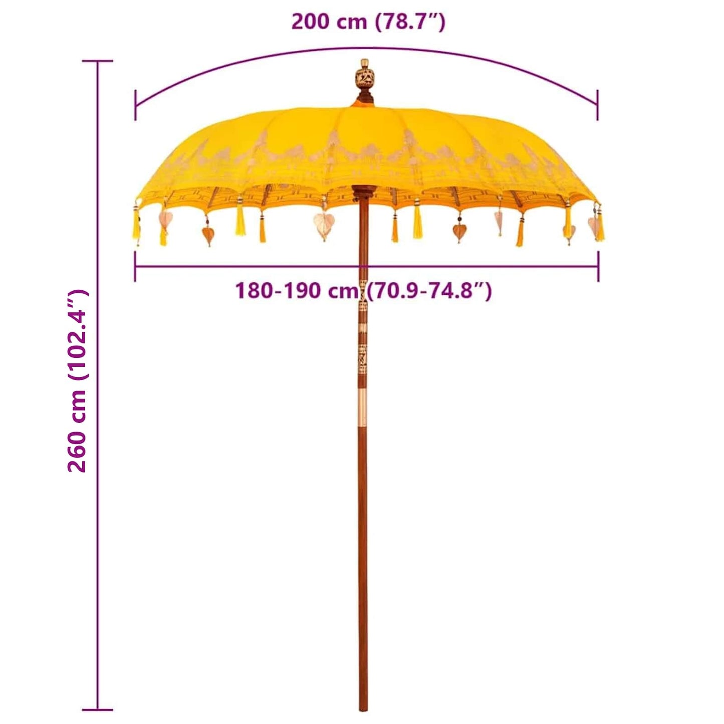 Balinese Parasol Yellow (180-190) x 260 cm Cotton and Wood