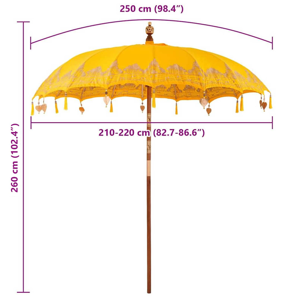 Balinese Parasol Yellow 215 x 215 x 260 cm Cotton and Wood