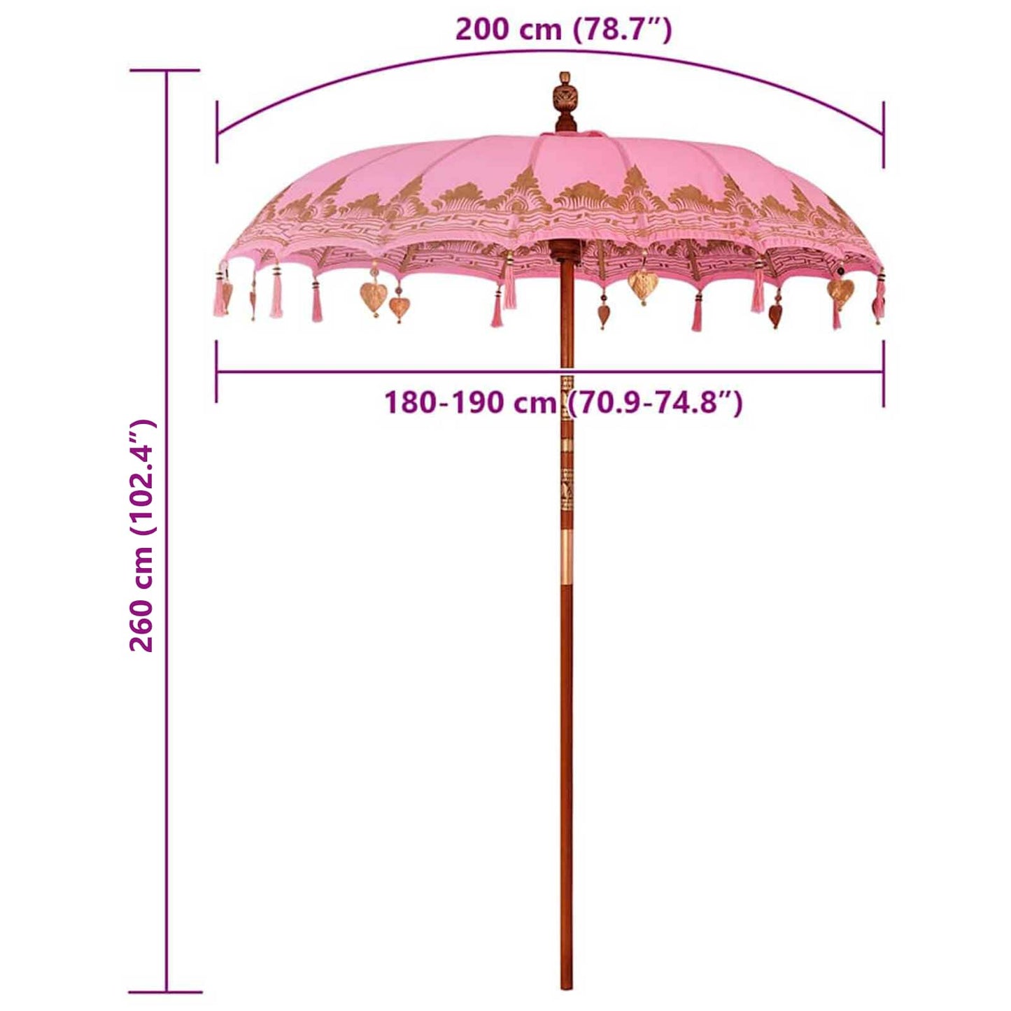 Balinese Parasol Pink (180-190) x 260 cm Cotton and Wood