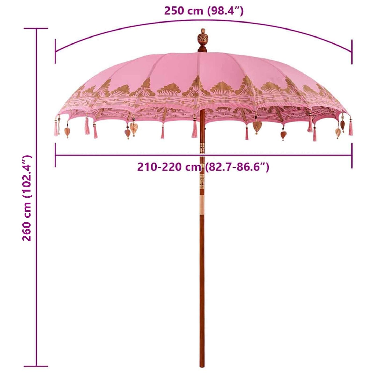 Balinese Parasol Pink 215 x 215 x 260 cm Cotton and Wood