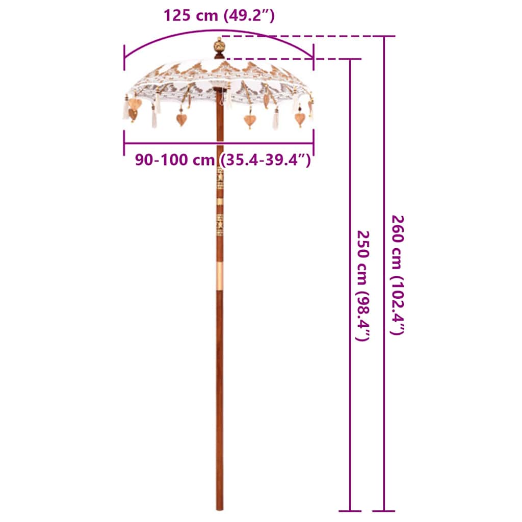 Balinese Parasol Cream (90-100) x 260 cm Cotton and solid wood