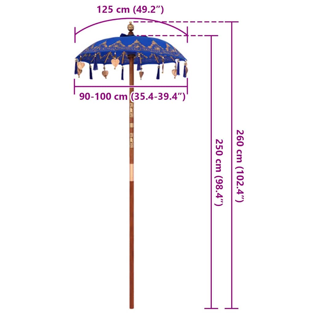 Balinese Parasol Blue (90-100) x 260 cm Cotton and solid wood