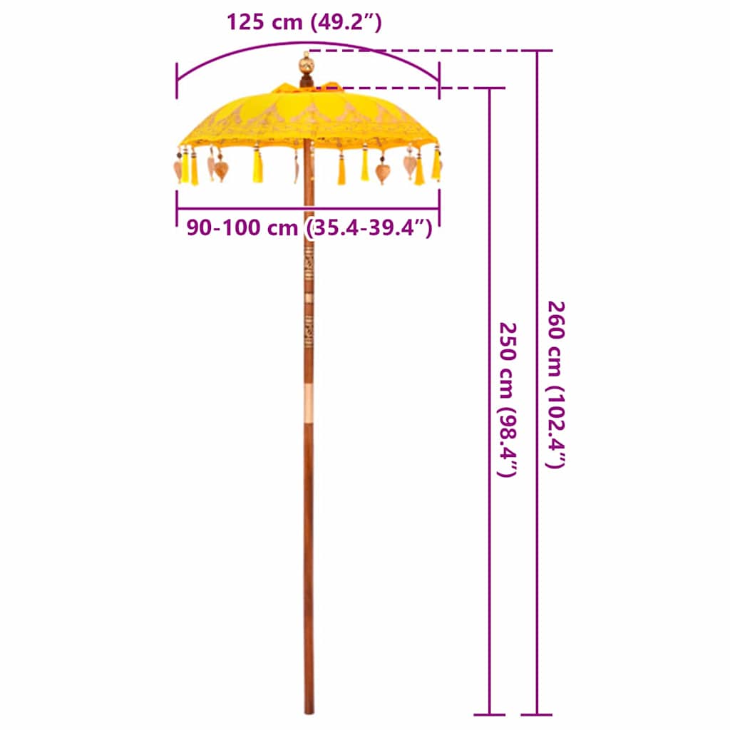 Balinese Parasol Yellow (90-100) x 260 cm Cotton and solid wood