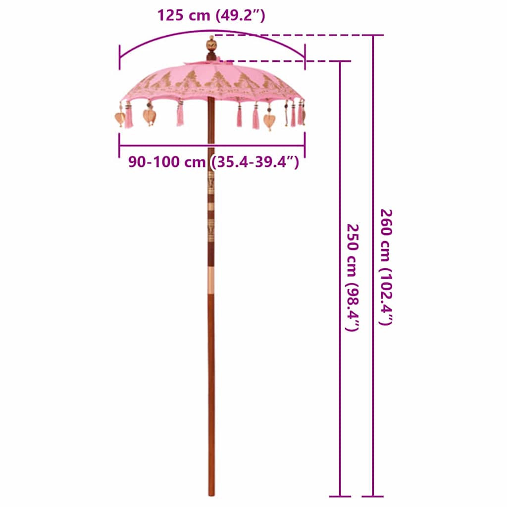Balinese Parasol Pink (90-100) x 260 cm Cotton and solid wood