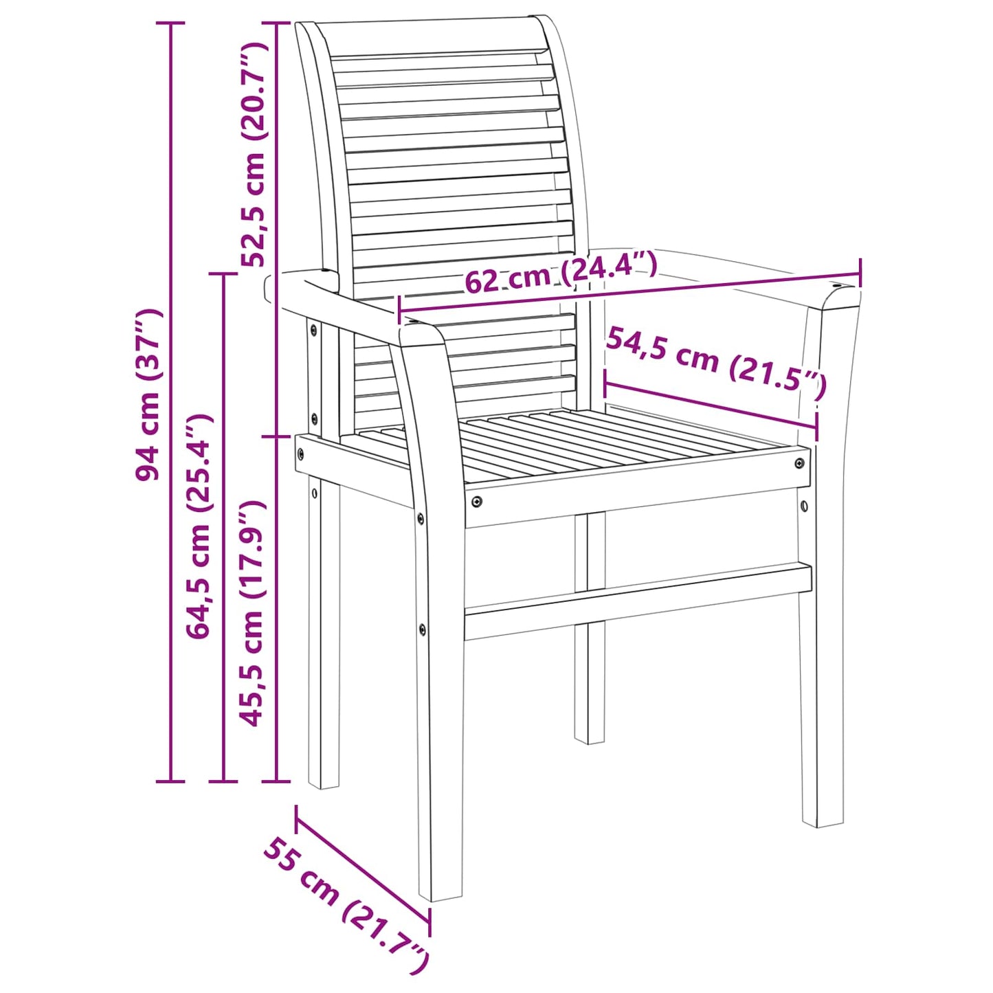 Dining Chair 4 pcs Solid Teak Wood Brown 62 x 55 x 94 cm