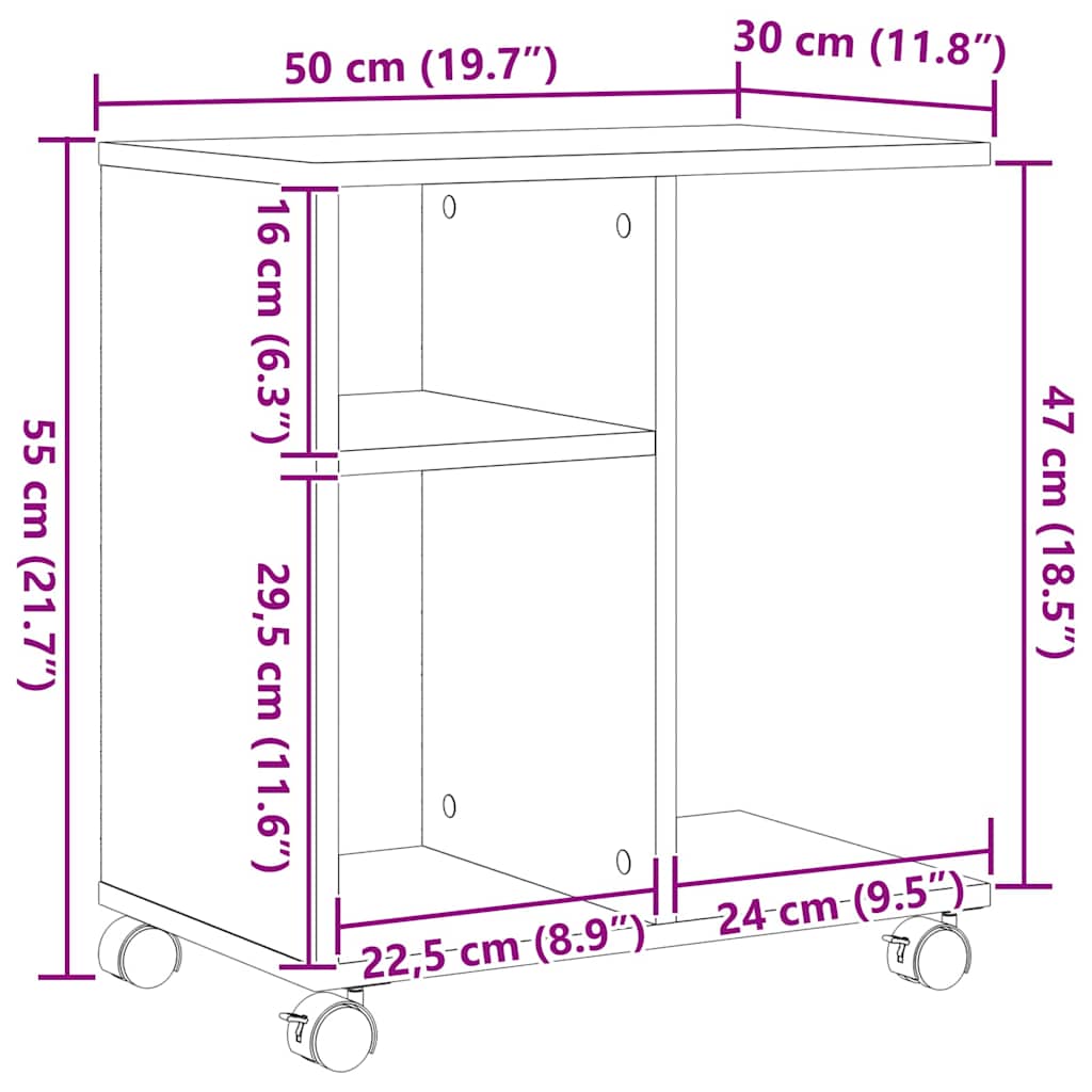 Side Table Black oak 50 x 30 x 55 cm Engineered Wood