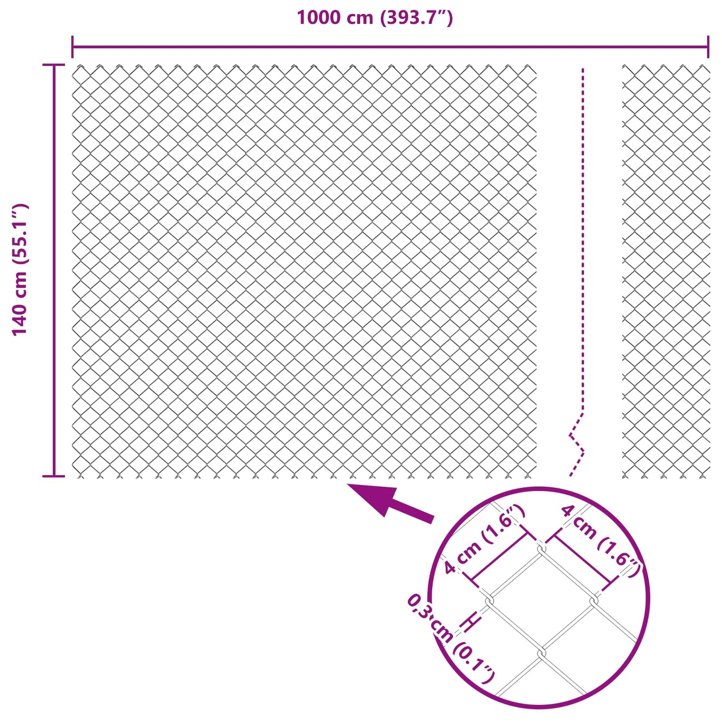Chain Link Fence 10 x 1.4 m Steel Grey