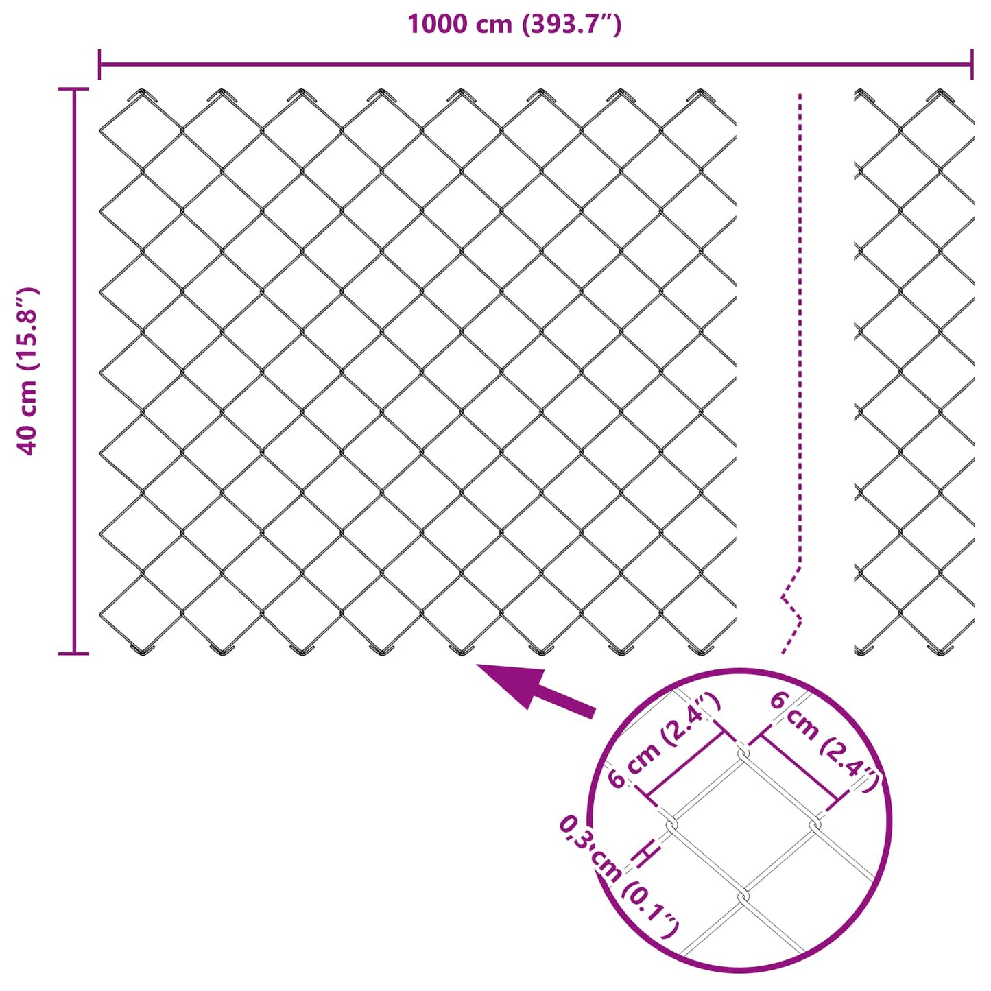 Chain Link Fence 10 x 0.4 m Steel Grey