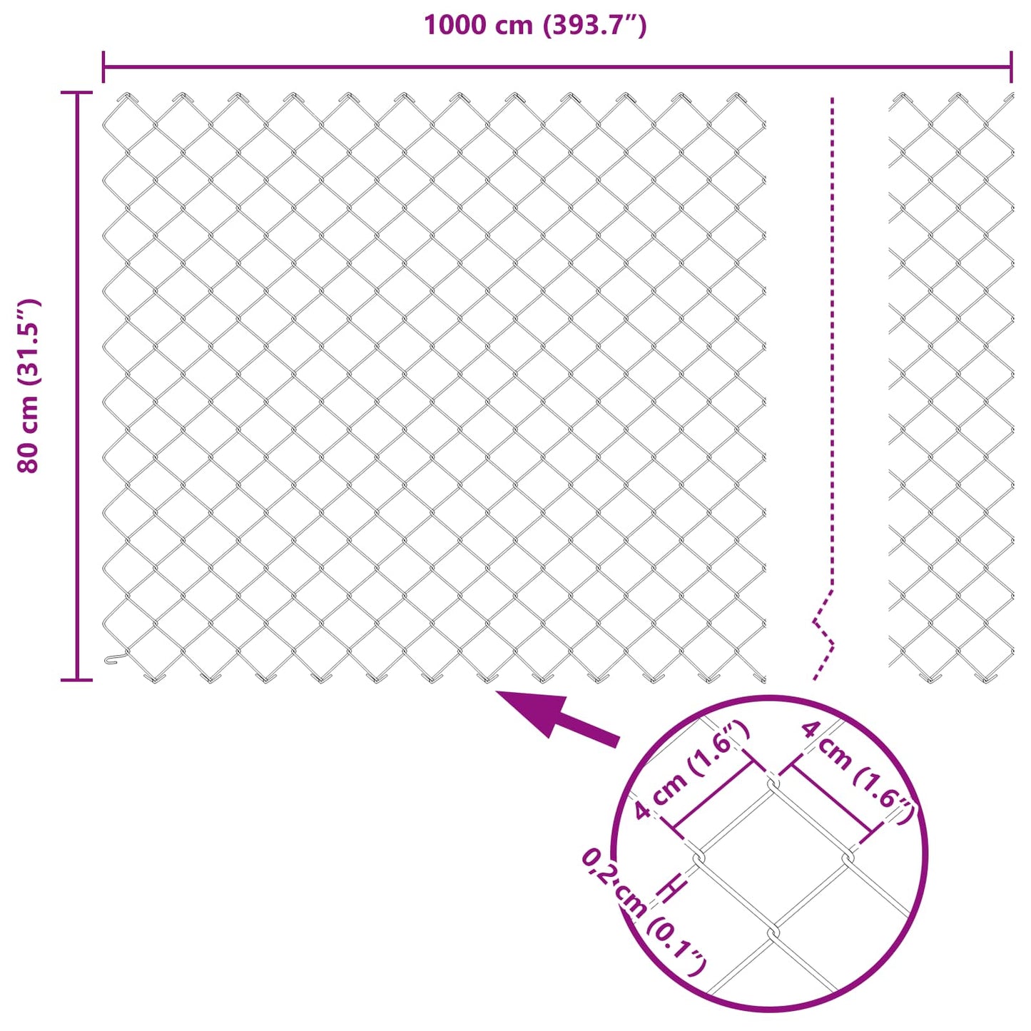 Chain Link Fence 10 x 0.8 m Galvanised steel Silver