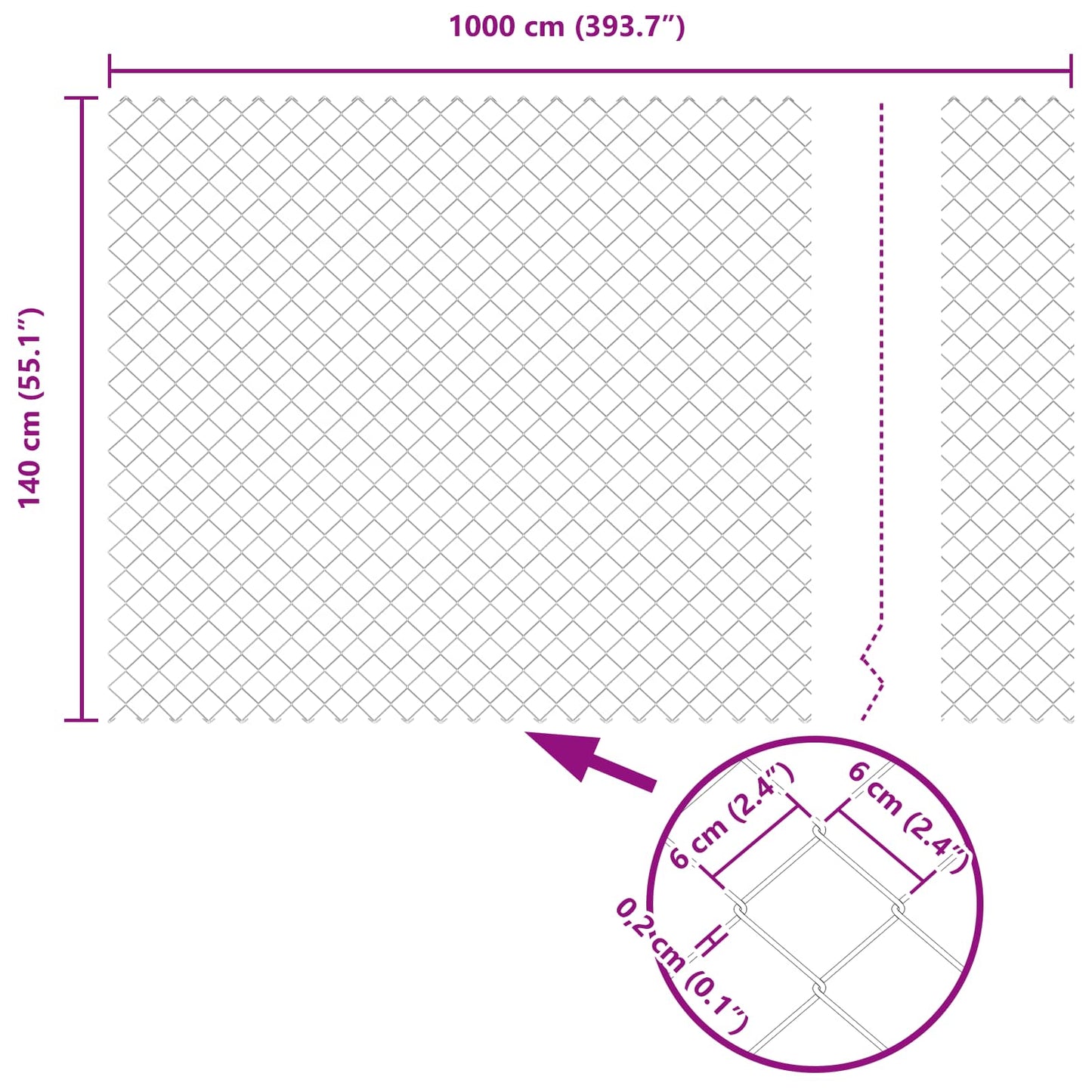 Chain Link Fence 10 x 1.4 m Galvanised steel Silver