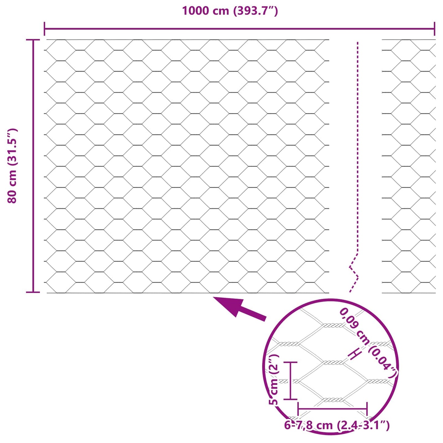 Hexagon Fence 0.8 x 10 m PVC Green