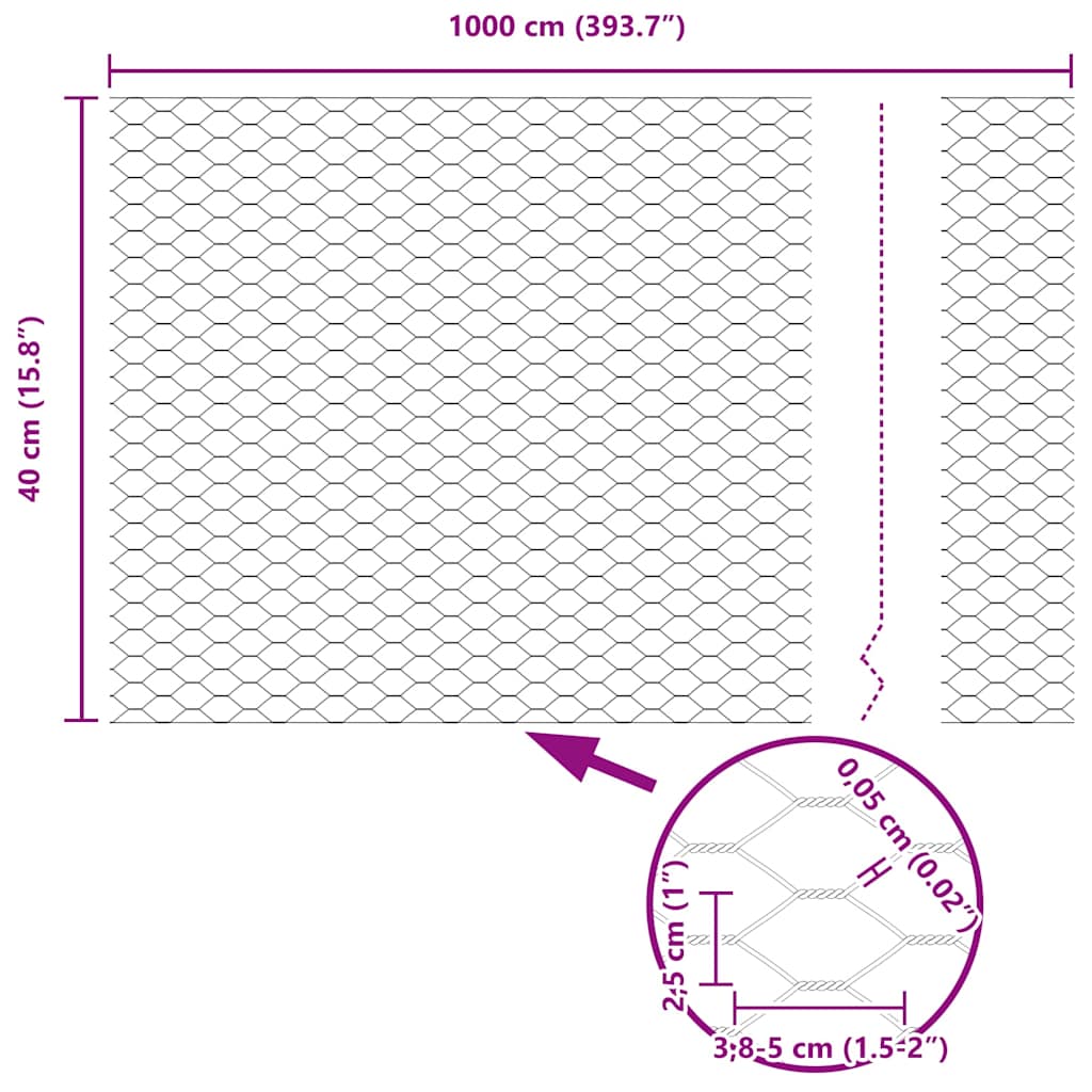 Hexagon Fence 0.4 x 10 m Galvanised steel Silver