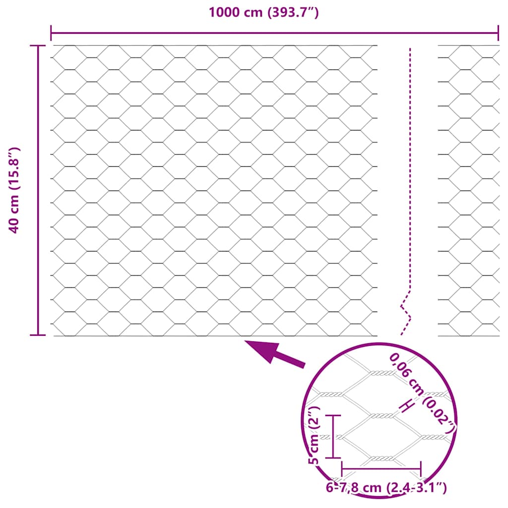Hexagon Fence 0.4 x 10 m Galvanised steel Silver