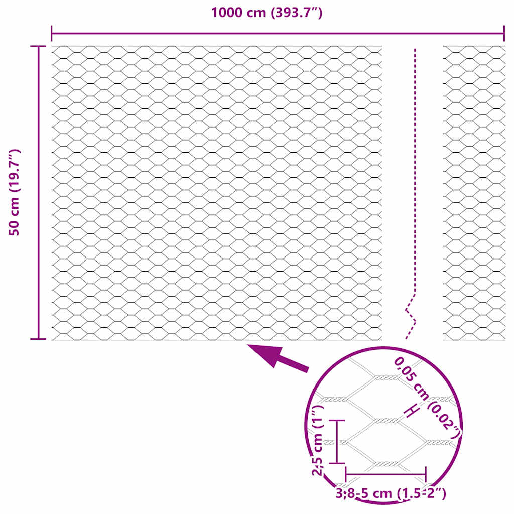 Hexagon Fence 0.5 x 10 m Galvanised steel Silver
