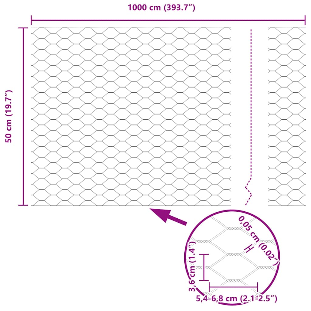 Hexagon Fence 0.5 x 10 m Galvanised steel Silver