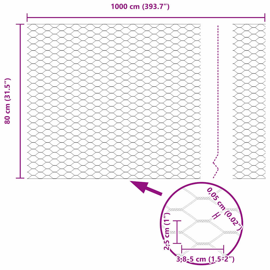 Hexagon Fence 0.8 x 10 m Galvanised steel Silver