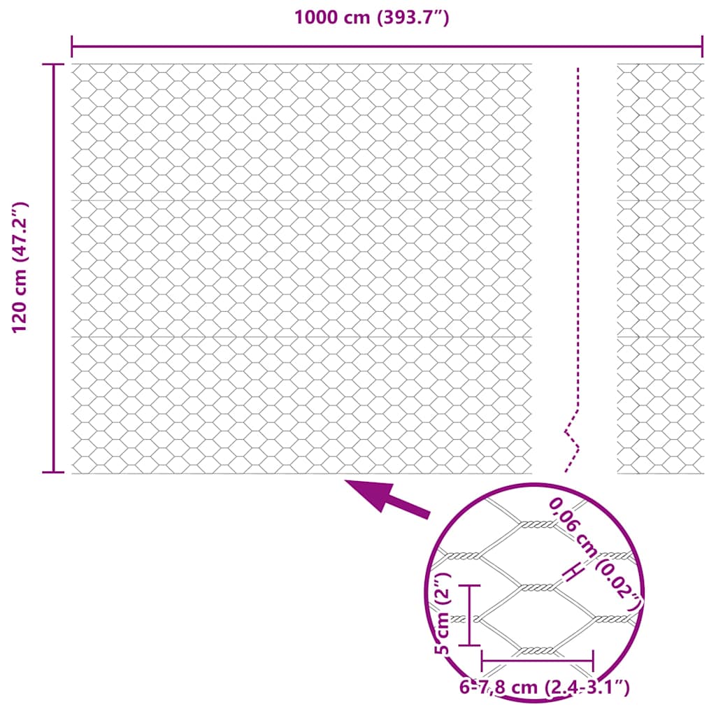 Hexagon Fence 1.2 x 10 m Galvanised steel Silver