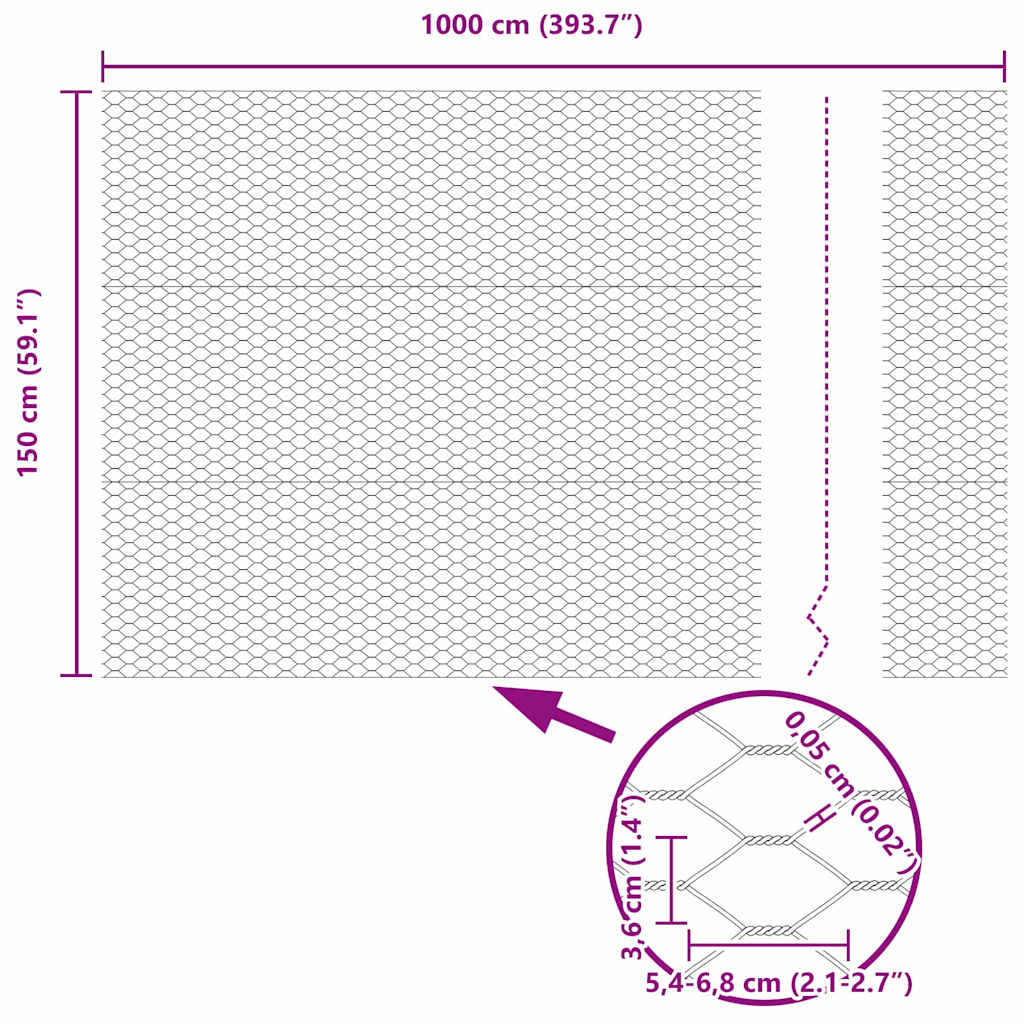 Hexagon Fence 1.5 x 10 m Galvanised steel Silver
