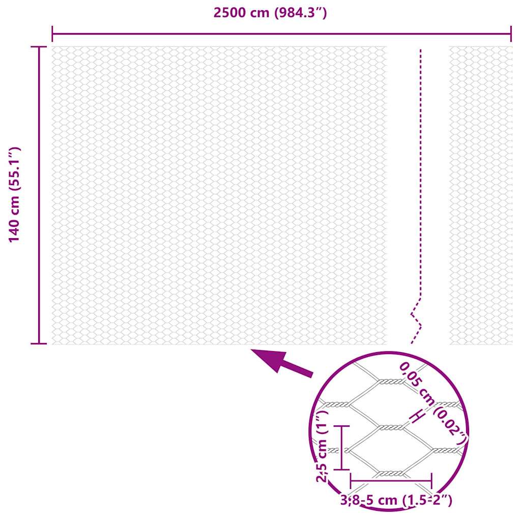 Hexagon Fence 1.4 x 25 m Galvanised steel Silver