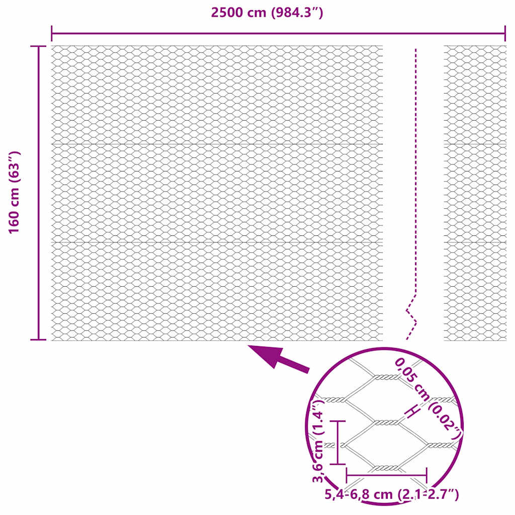 Hexagon Fence 1.6 x 25 m Galvanised steel Silver