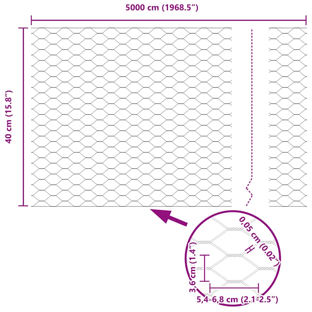 Hexagon Fence 0.4 x 50 m Galvanised steel Silver
