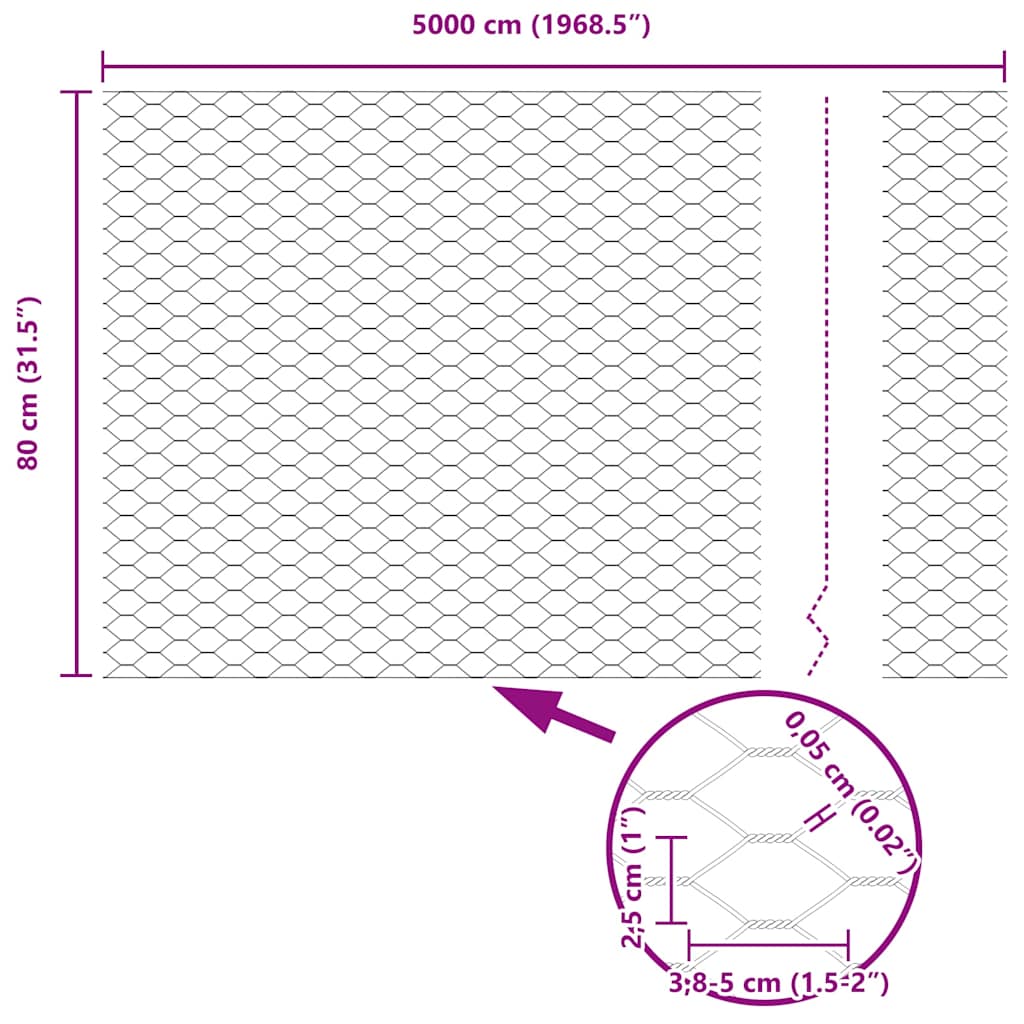 Hexagon Fence 0.8 x 50 m Galvanised steel Silver