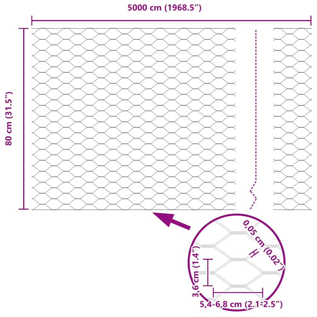 Hexagon Fence 0.8 x 50 m Galvanised steel Silver
