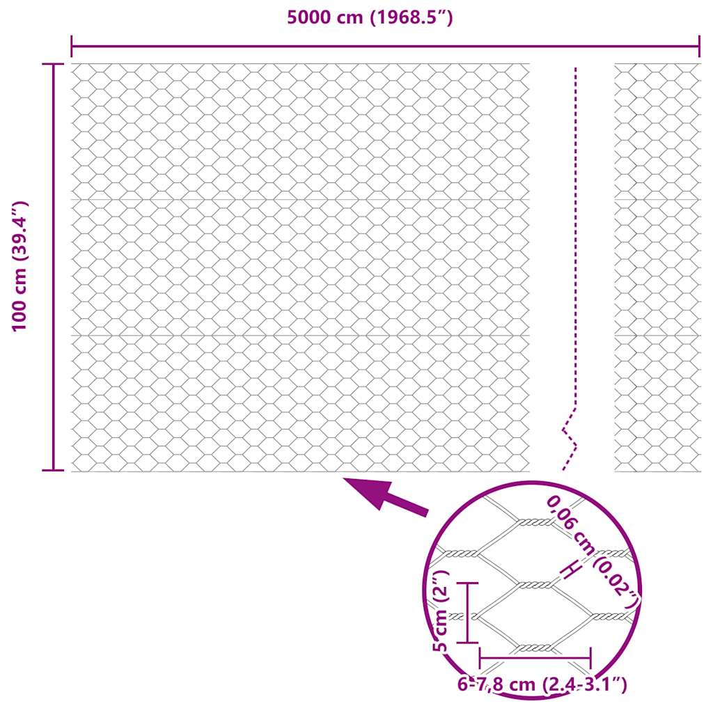 Hexagon Fence 1 x 50 m Galvanised steel Silver