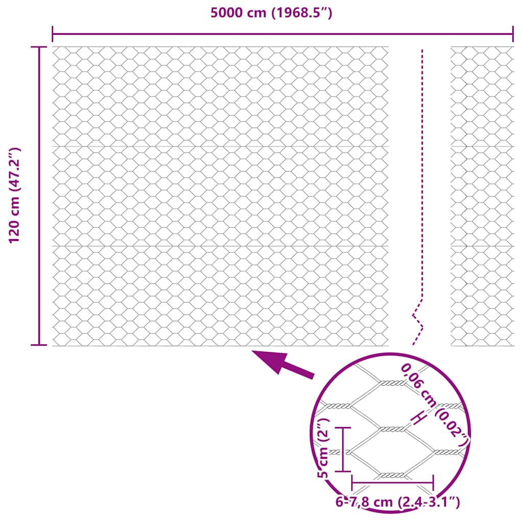 Hexagon Fence 1.2 x 50 m Galvanised steel Silver