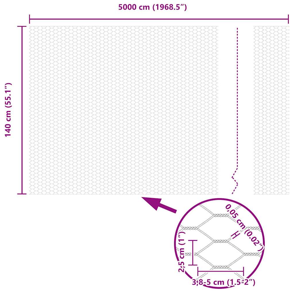 Hexagon Fence 1.4 x 50 m Galvanised steel Silver