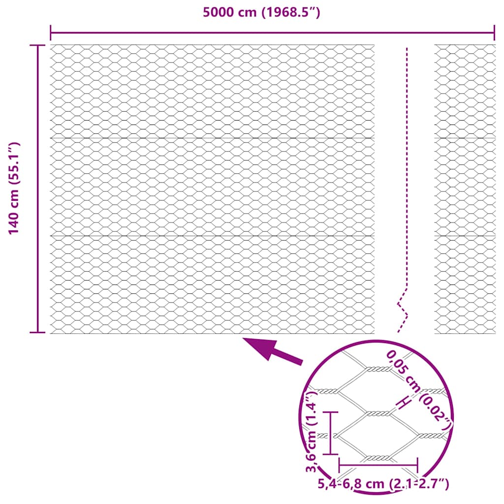 Hexagon Fence 1.4 x 50 m Galvanised steel Silver