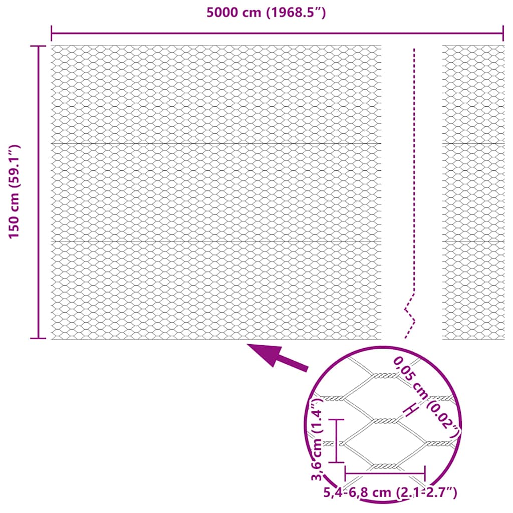 Hexagon Fence 1.5 x 50 m Galvanised steel Silver