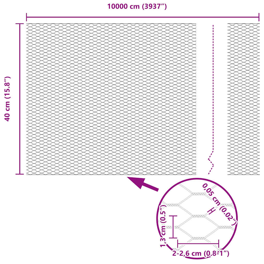 Hexagon Fence 0.4 x 100 m Galvanised steel Silver