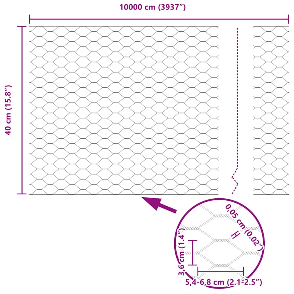 Hexagon Fence 0.4 x 100 m Galvanised steel Silver
